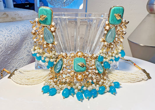 Turquoise Mother of Pearl Gold Plated Jewelry Set