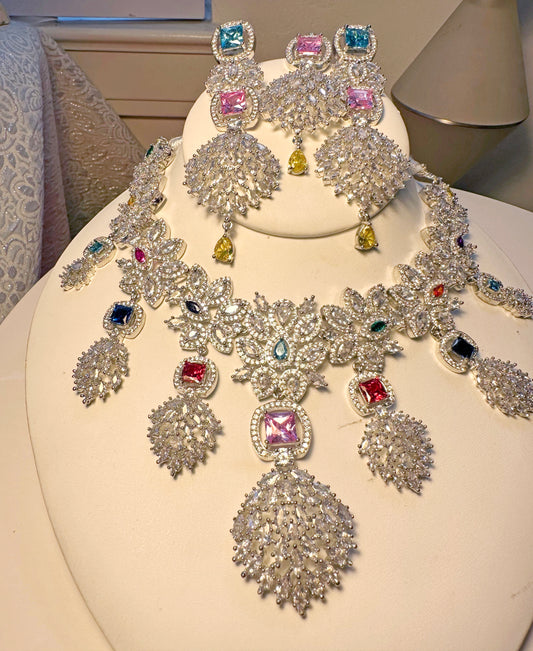 Bridal Necklace Earring and Teeka Jewelry Set - with American Diamonds