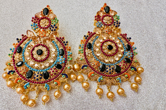 Mehndi Plated Kundan Earrings