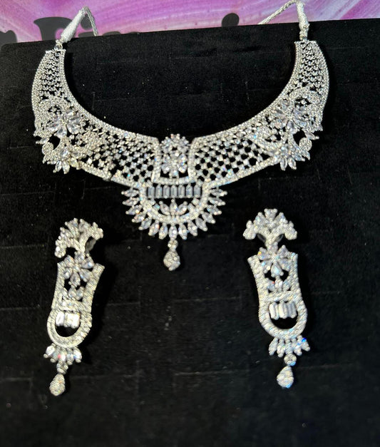 Swarovski Crystal Graceful Twin Strand Diamond/Crystal Necklace Set