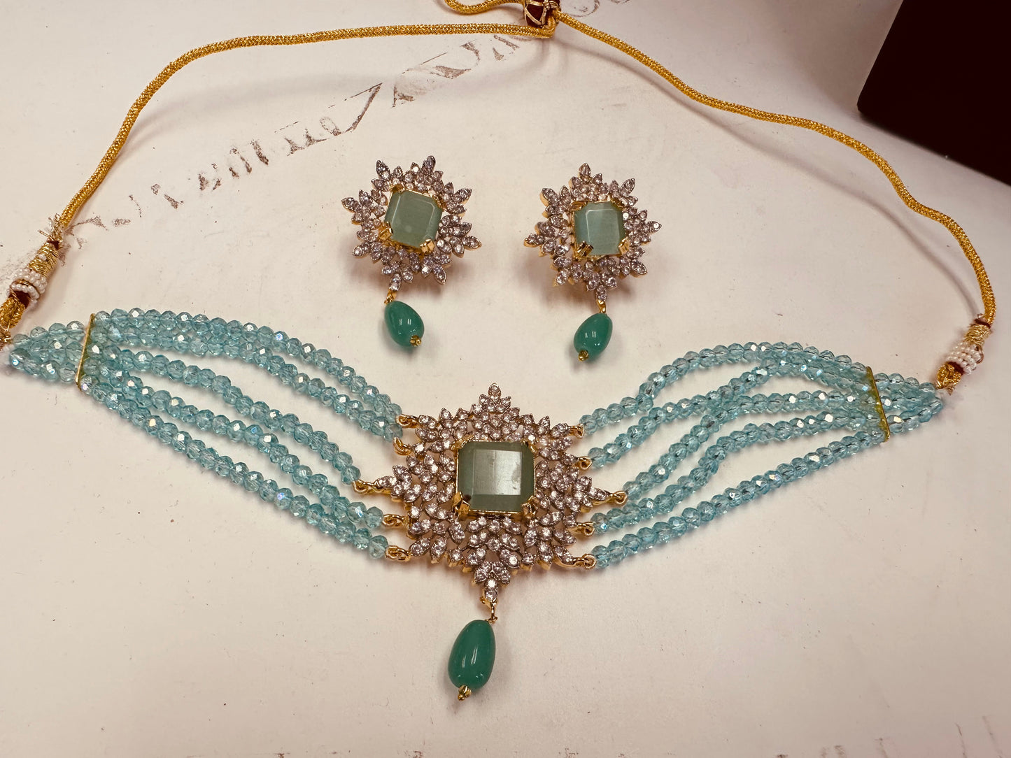 Alloy Semi Precious Turquoise Cubic Zirconia Necklace Set