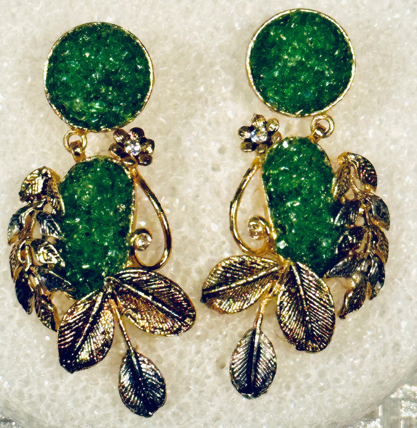Green Crushed Stone Earring pair